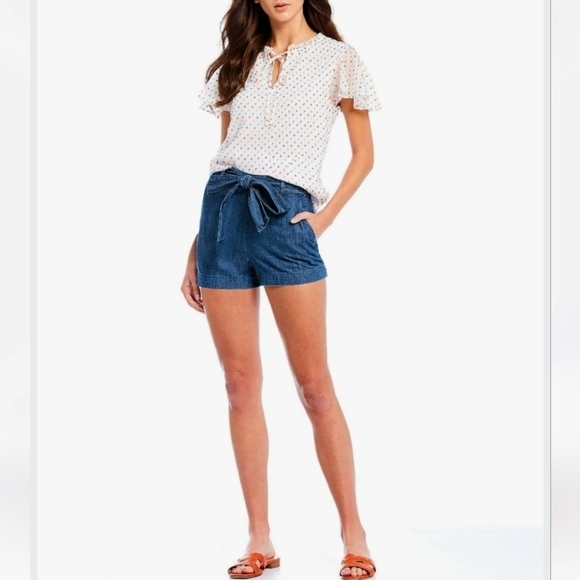 Draper James-Swiss Dot Flutter Sleeve Top in Willow White Multi-Size Large - Picture 5 of 17